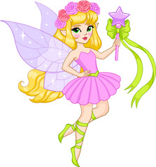 Pretty elf princess with magic wand. Vector illustration 