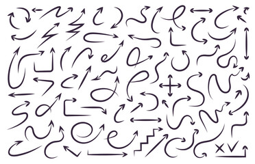 Vector arrow set hand draw dynamic style black color isolated on background for infographic, pictogram. Arrow up logo. 10 eps