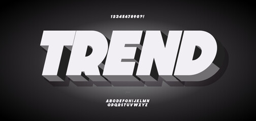 Vector 3d bold trend font modern typography for poster, event decoration, motion, video, game, t shirt, book, banner, printing. Cool typeface. Trendy alphabet. 10 eps