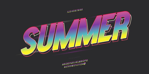 Summer party font 3d bold color style modern typography for decoration, logo, poster, t shirt, book, card, sale banner, printing on fabric, industrial. Cool typeface. Trendy alphabet. 10 eps © Chikichirony