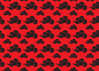 Chinese cloud seamless pattern on red. Oriental traditional ornament elegant style for holiday card, invitation, party poster, flyer, decor element. Clouds in the sky. Happy New Year. Vector 10 eps