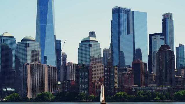 Modern High Rising Glass Buildings of Manhattan with Reflections on Windows