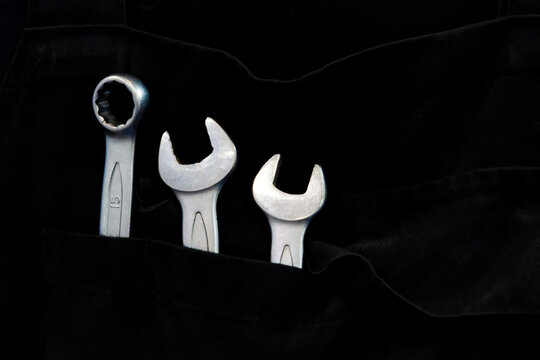 Car tools in pocket. Close-up. Repair car concept