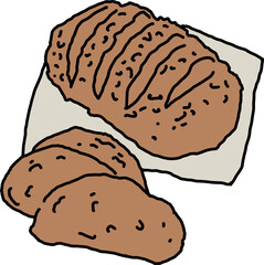 Tasty fresh bread from oven. Healthy food to every day dish. For bakery shop logo, cafe poster, restaurant menu. Hand drawn vector illustration. Cartoon retro vintage line style drawing.