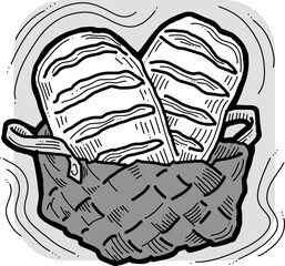 Tasty fresh bread from oven. Healthy food to every day dish. For bakery shop logo, cafe poster, restaurant menu. Hand drawn vector illustration. Cartoon retro vintage line style drawing.