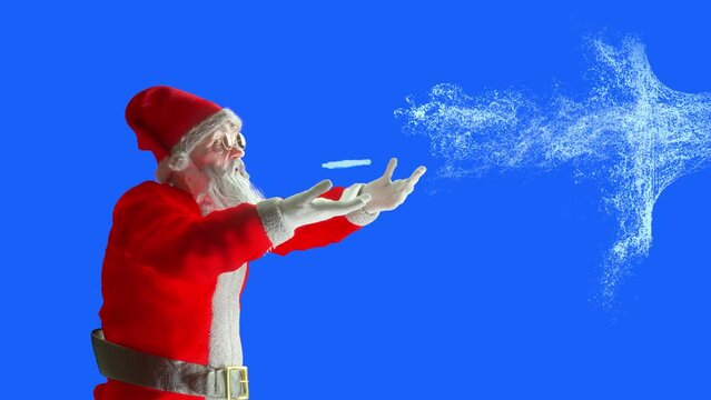 santa claus blowing the snow render 3d  on a blue background