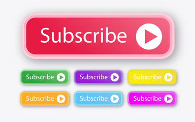 Subscribe button set trendy style for channel, blog, vlog, social media, motion, marketing isolated on white background. Vector 10 eps