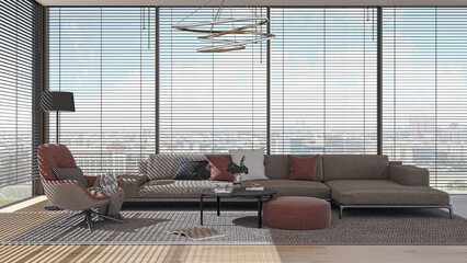 Illustration 3D rendering large luxury modern bright interiors Living room mockup computer digitally generated image