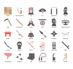 Set of ninja thin line icons for any web and app project. © AmethystStudio