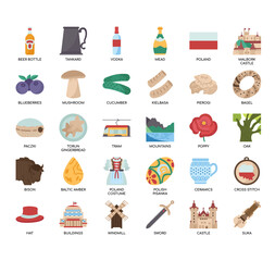 Set of Poland thin line icons for any web and app project. - obrazy, fototapety, plakaty