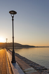 Sunset view of Danube River at town of Golubac, Serbia