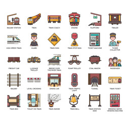 Set of Railway Station thin line icons for any web and app project. - obrazy, fototapety, plakaty