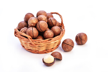Macadamia nuts isolated on a white background   