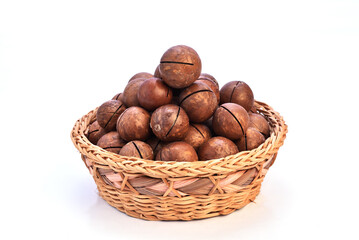 Macadamia nuts isolated on a white background   