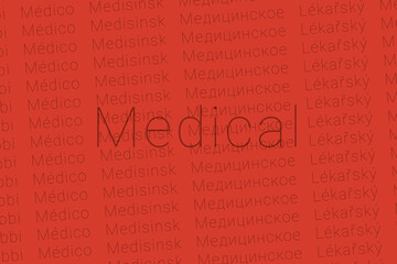 Word Medical in languages of world. Logo Medical on Santa Claus hat color
