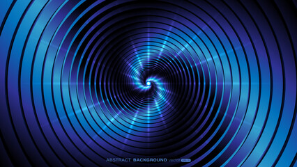 Blue swirling circle glossy shapes and light effect. Geometric abstract background