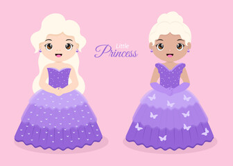 couple of fairytale princess in beautiful dress illustration