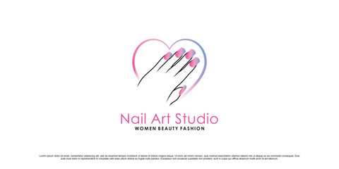Nail art studio logo design illustration for women beauty with unique concept Premium Vector