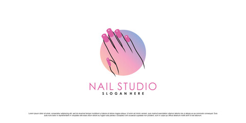 Nail studio logo design illustration for nail beauty salon with unique concept Premium Vector