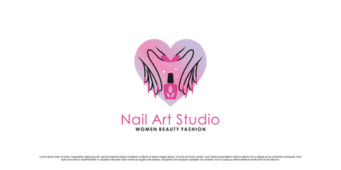 Nail art studio logo design illustration for women beauty with unique concept Premium Vector