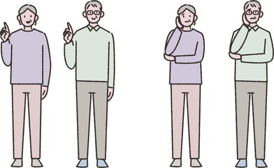 悩んだり思いついたりするシニアイラスト素材セット