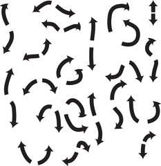 black, narrow arrows on a white background in different shapes
