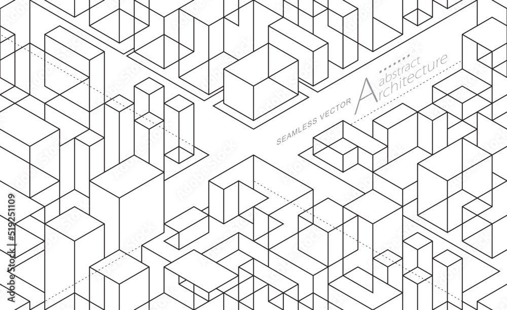 Poster Seamless design abstract urban building line drawing. 3D illustration linear drawing architecture modern abstract background. 
