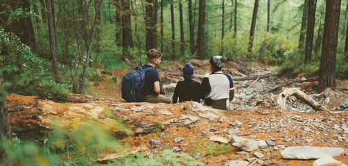 Family hiking in the forest 