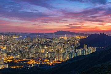 Idyllic landscape of Hong Kong city at dusk