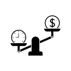 Time and money on scales icon design isolated on white background