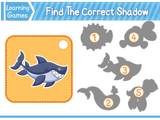 Find The Correct Shadow Find And Match The Correct Shadow Of Shark. Kids Educational Game. Printable Worksheet Vector Illustration