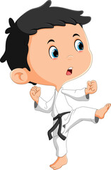 The strong karate boy is fighting in the kicking the opponent © hermandesign2015