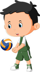 The happy volleyball player is playing the volleyball for the championship