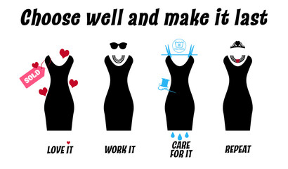 Little black dress, choose well and make it last, love it, work it, care for it, repeat, slow fashion, ethical sustainable fashion, Don't Buy New