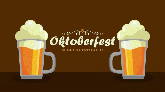 oktoberfest lettering with beers animation