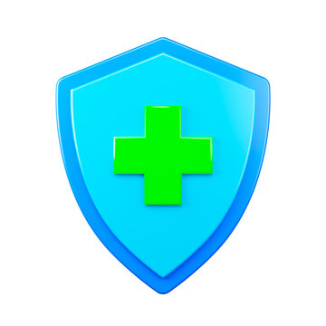 Medical health protection shield. Healthcare medicine protected guard shield and insurance for your health concept. Safety badge icon. 3d illustration