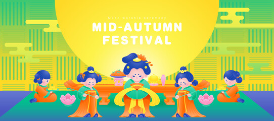 Mid Autumn Festival girls celebrate the moon