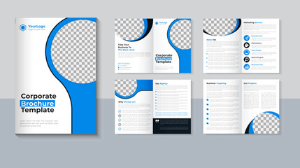 Creative brochure design, Company profile brochure design, Business 8 page brochure template, Corporate brochure, Flyer, Blue color, layout vector