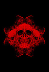 Skull with human skeleton and skull twin artwork illustration
