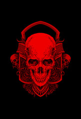 Head human skull with temple ornament artwork illustration