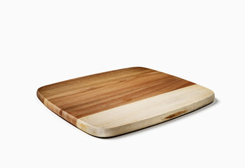 Brown Wooden cutting serving board side view on a white background