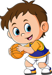 The basketball player is ready to shoot and get three points