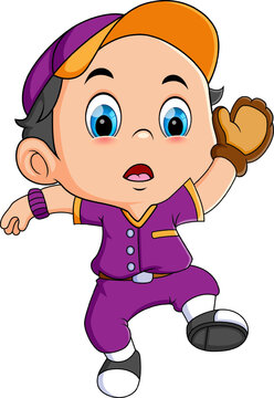 recommend clip art: The boy play the baseball as the catcher and run for catch the ball