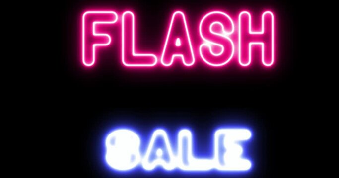 flash sale neon text effect pink and blue neon flash sale in black background