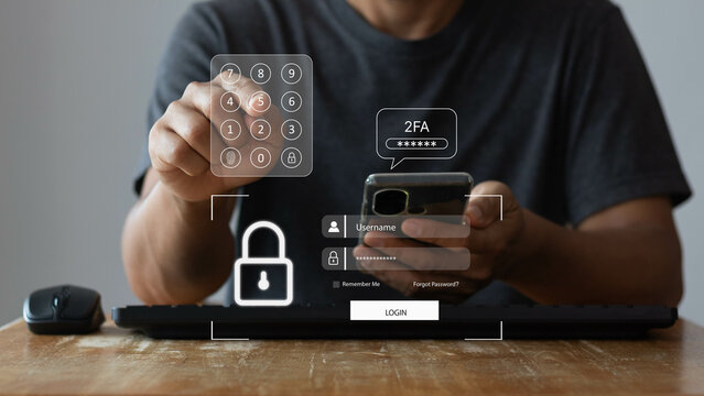2FA increases the security of your account, Two-Factor Authentication digital screen displaying a 2fa concept, Privacy protect data and cybersecurity. Cyber information security concept.