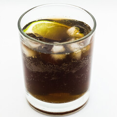 Alcoholic cocktail Cuba Libre in a glass on a white background