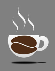 cup of coffee and hot steam. cup design with coffee bean