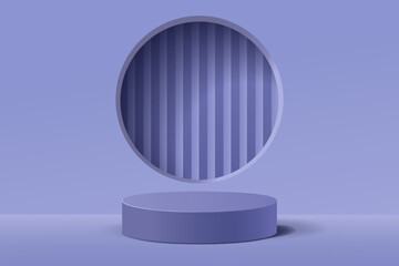 Empty 3d violet round podium with abstract geometric shape background