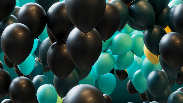 Colorful Celebration Balloons in Teal, Turquoise and Yellow. Colorful Wallpaper.