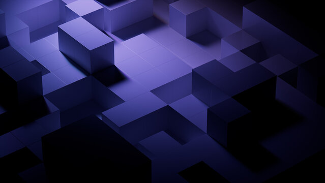 Perfectly Aligned Glossy Blocks. Purple and Black, Innovative Tech Wallpaper. 3D Render.